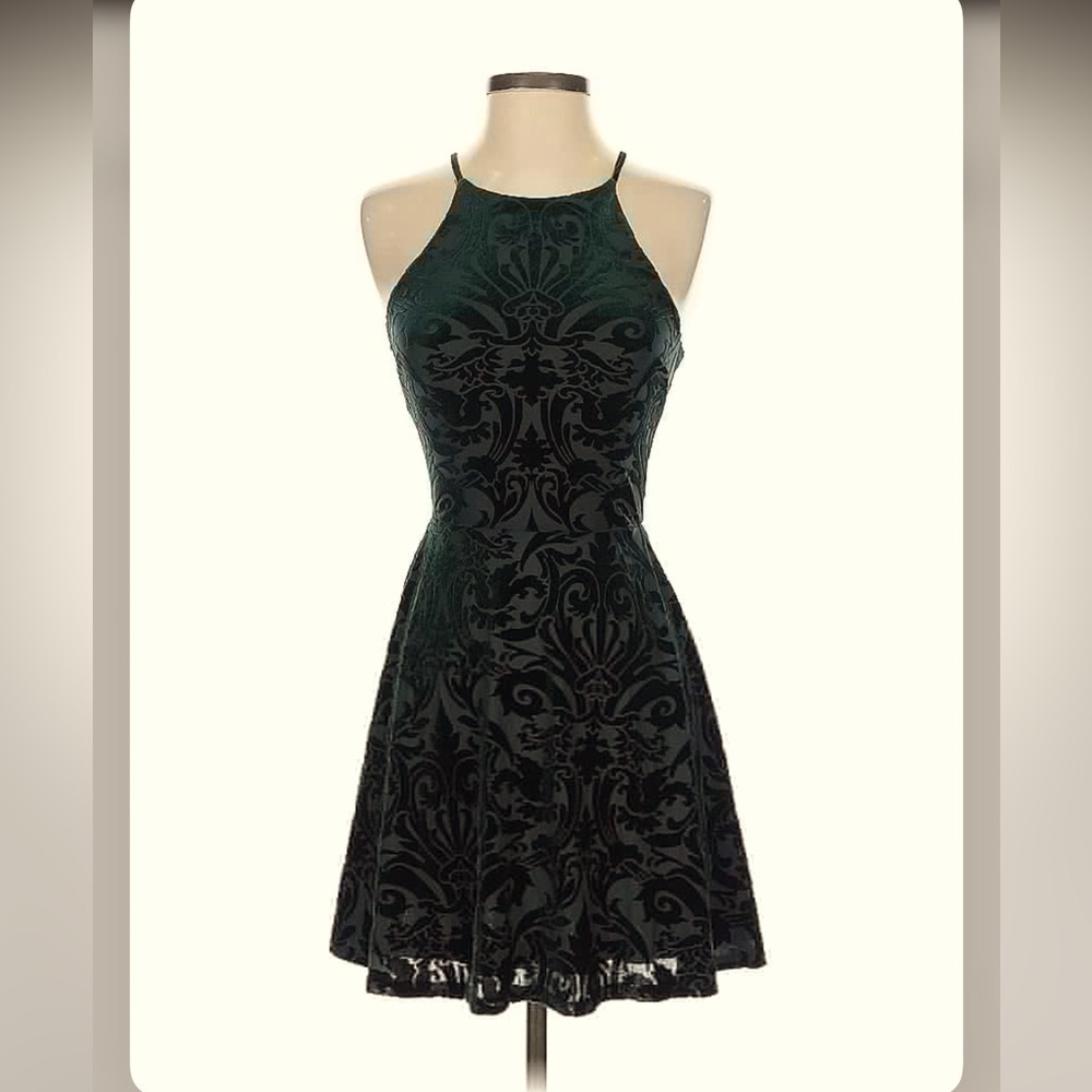 Aqua Mini Dress Velvet Floral Halter Size Small